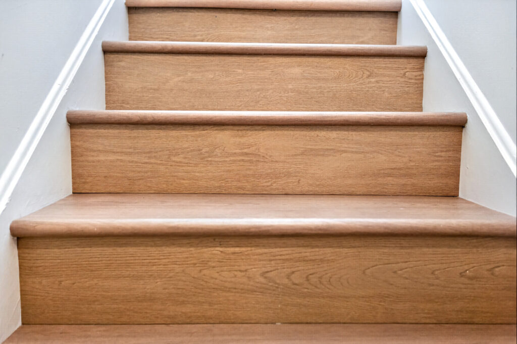 Close-up of wood stair treads at Winyah Bay Club