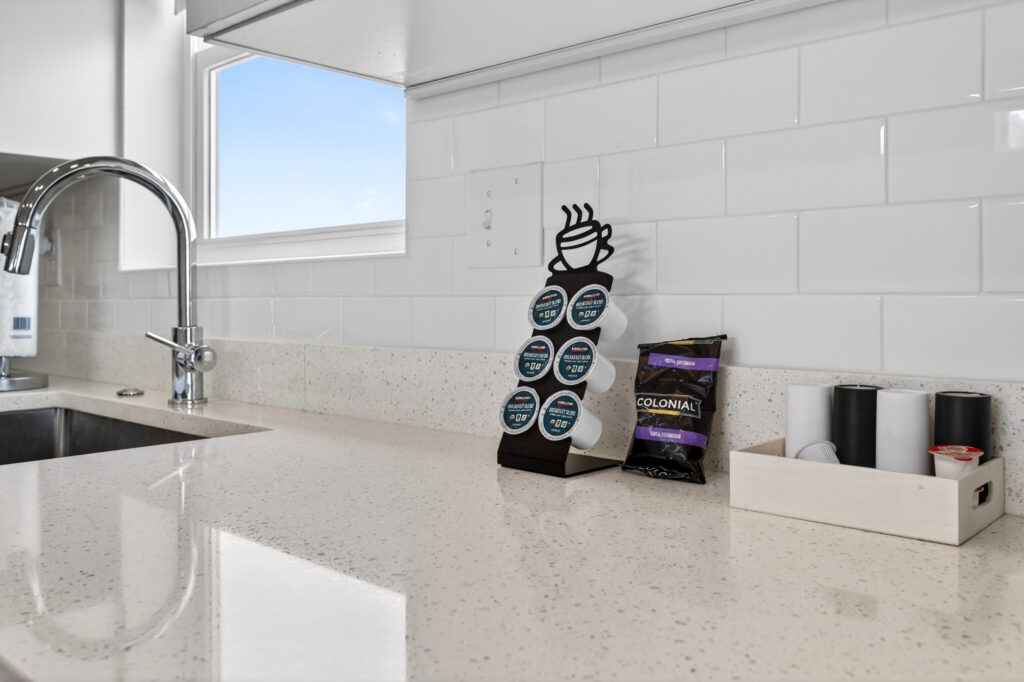 Winyah Bay Club kitchen counter with coffee pod holder