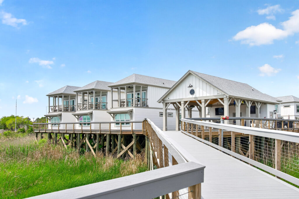 Winyah Bay Club covered pavilion and townhomes beside the boardwalk