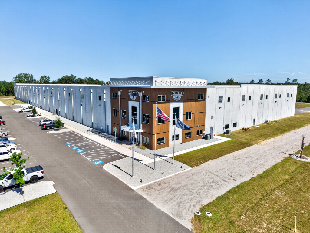 Aerial view of the front of the Zilmet USA building, a commercial flooring project by J&S Flooring